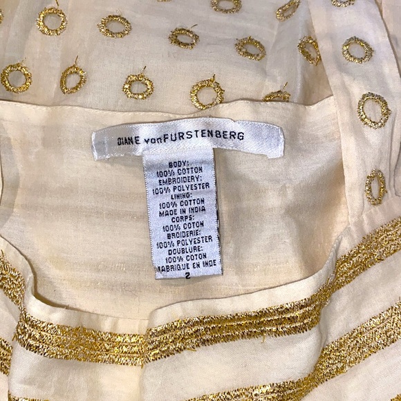 DVF Gold Embroidered Stripe PolkaDot Babydoll Dress - Picture 7 of 9